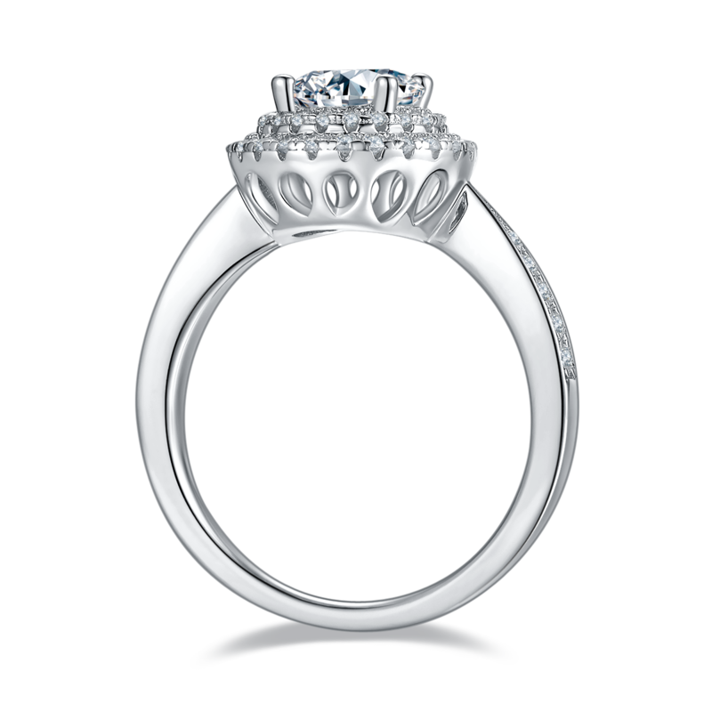 豪镶圆形S925银镀白金MoissaniteWomen's Ring1.0ctD级